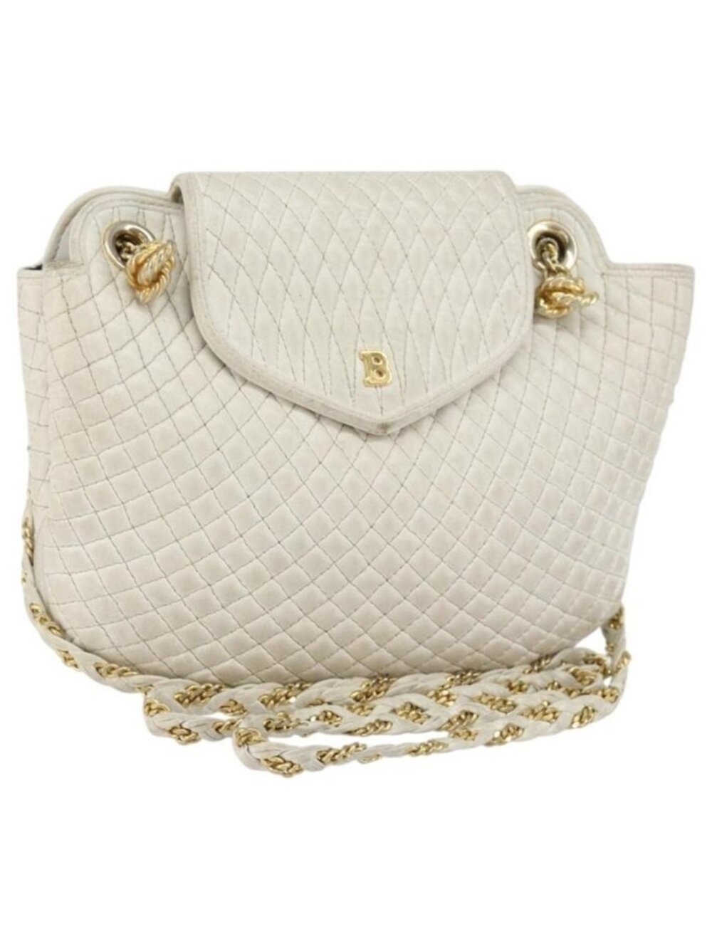 Authentic BALLY Chain Shoulder Bag Leather White Gold